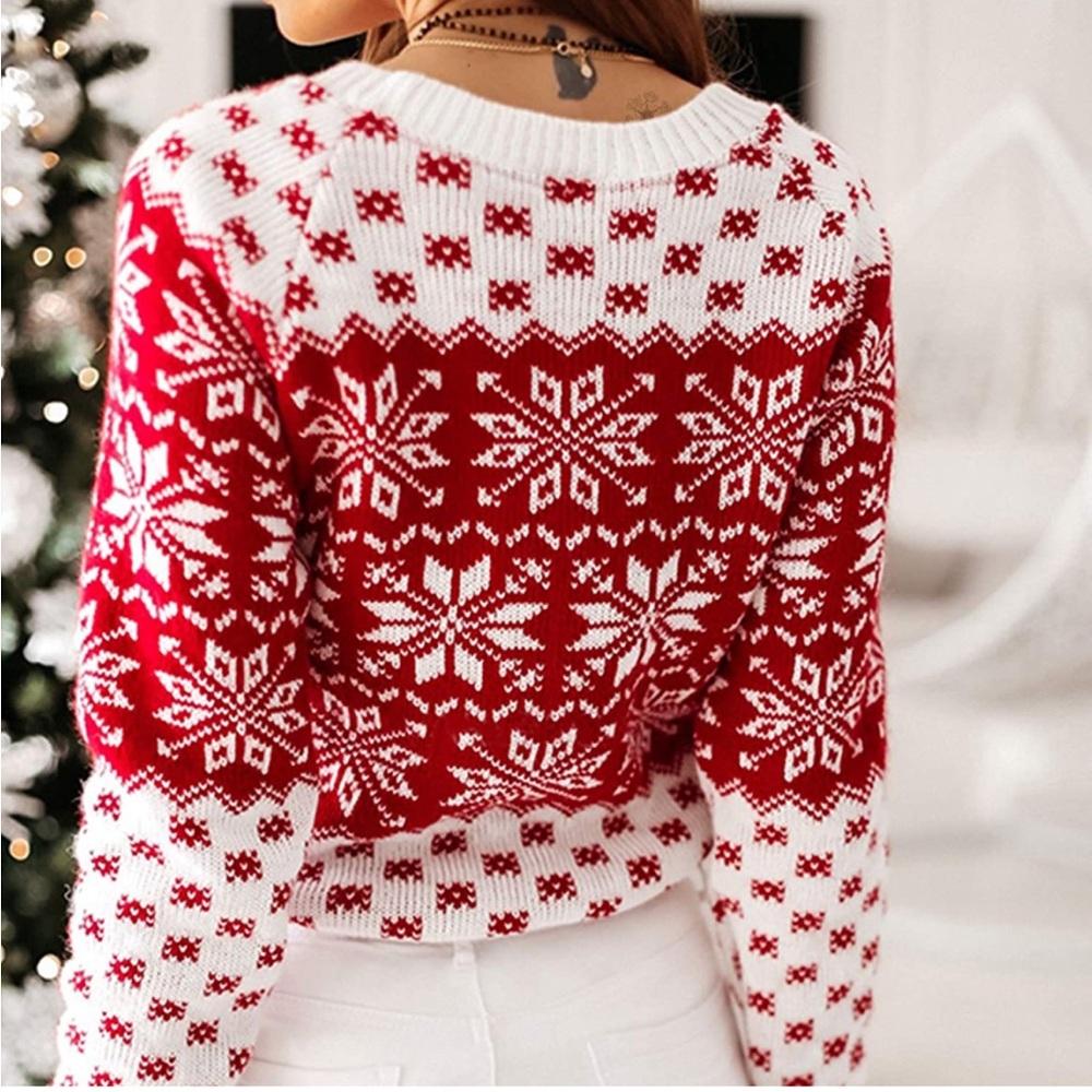 🎉❄️🎉HP🎉❄️🎉 EXLURA Red and White Snowflake Ugly Christmas Sweater - size XL - Picture 4 of 11